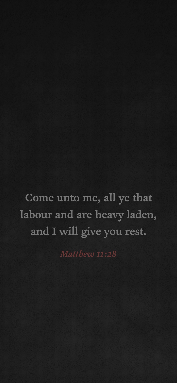 Dark cloudy background with the text of Matthew 11:28 at the center.