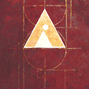 A white circle-and-triangle figure over a yellow triangle with a white border.