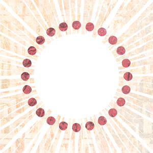 A large white circle at center, with smaller red circles around it in a circle.