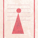 A dark pink circle and triangle figure with five horizontal light pink lines behind it.