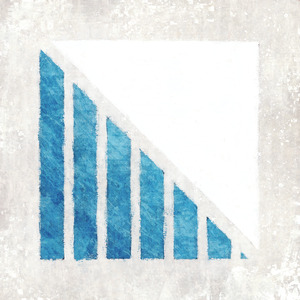 A white triangle at top right. At bottom right, blue rectangles that get progressively shorter in height left to right.
