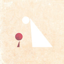 A small red circle-and-triangle figure next to a large white circle-and-triangle figure.