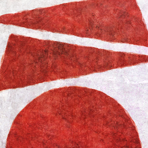 A large red circle with two red triangles above it, on a light background.