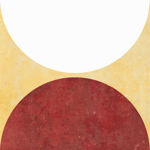 A large white circle above a large red circle.