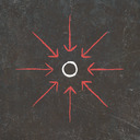 A hollow white circle at center surrounded by a circle of red arrows pointing to it.
