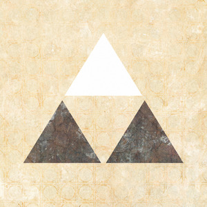 A white triangle at top center, with two brownish triangles flanking it below, the three forming a larger triangle.