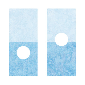 Two panels. On the left, a white circle within a blue rectangle. On the right, the white circle is positioned above the blue rectangle.