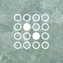 A four by four grid of hollow white circles. Two of the circles in the center are filled with white.