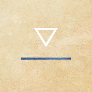 A hollow white triangle pointed down above a thin blue line.