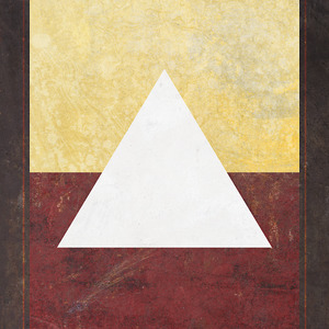 A white triangle over a rectangle where the top half is yellow and the bottom half is red.