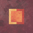 An outlined square at center, with the left half in yellow and the right half in red, and the center filled with orange.