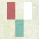 Left to right: a red vertical rectangle, a blue rectangle below, and a white vertical rectangle parallel to the red one.