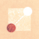 A red circle at lower left, with a white circle at upper right and a dashed white line connecting them.
