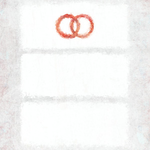 Three large horizontal white rectangles. In the center of the top are two overlapping red circles side by side.
