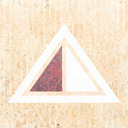 A hollow white triangle inside of which are facing red and white triangles.
