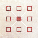 A solid red square at center with white lines leading from it to the eight hollow red squares surrounding it.