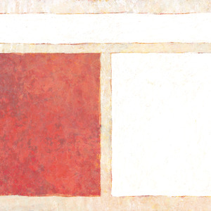 A white horizontal rectangle, with two rectangles underneath it (one white, one red).