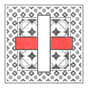 A vertical white band on top of a horizontal red band, forming a cross.