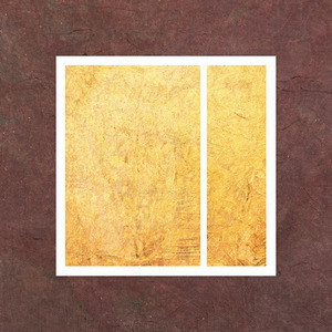 Two yellow rectangles (one wider, one thin) with a white border on a dark brown background.