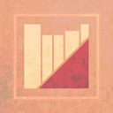 A red triangle over thin vertical yellow rectangles.