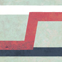 A white horizontal line at top, a dark blue horizontal line at bottom, and a red horizontal line starting at the bottom left, then in the middle going up to the top, and ending at the top right.