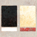 At left, a large black rectangle above a thin horizontal white rectangle. At right, a large light yellow rectangle above a thin horizontal red rectangle.