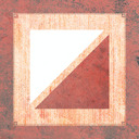 A white triangle at upper left and a red triangle at bottom right, forming a square.