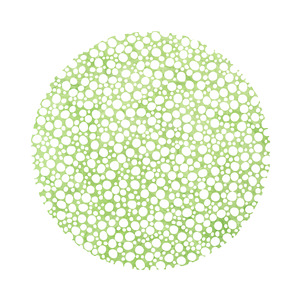 Small white circles on a big light green circle.