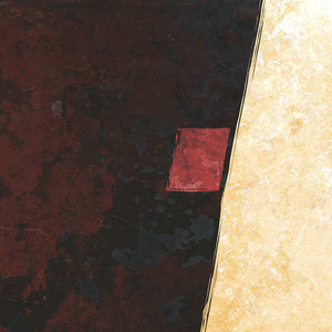 A red trapezoid over a dark background. To the right is a light background.