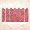 Seven vertical red rectangles with two thin horizontal red rectangles above each one.