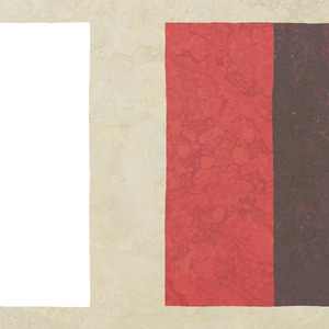 Left to right: a white rectangle, a red rectangle, a dark brown rectangle.