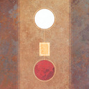 A white circle at top, a gold rectangle in the middle, and a red circle at bottom, with a yellow line connecting all three.