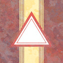 A red-bordered white triangle at center above a thin vertical gold band.