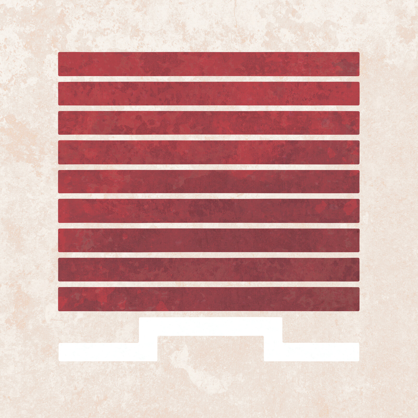 Vertically stacked thin horizontal red lines above a horizontal white line with its middle section raised.