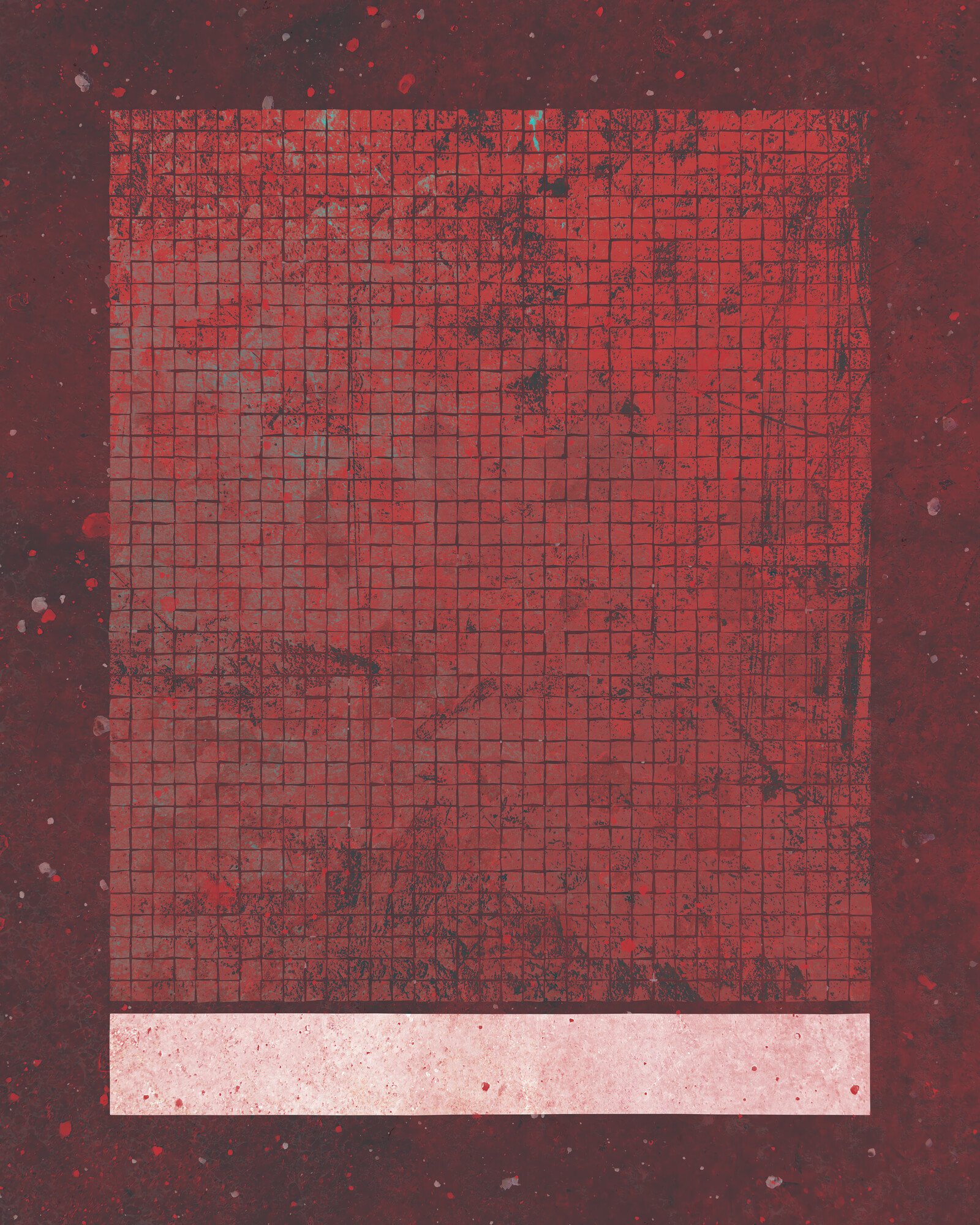 A rectangle made up of many small red squares, above a thin, horizontal white rectangle.