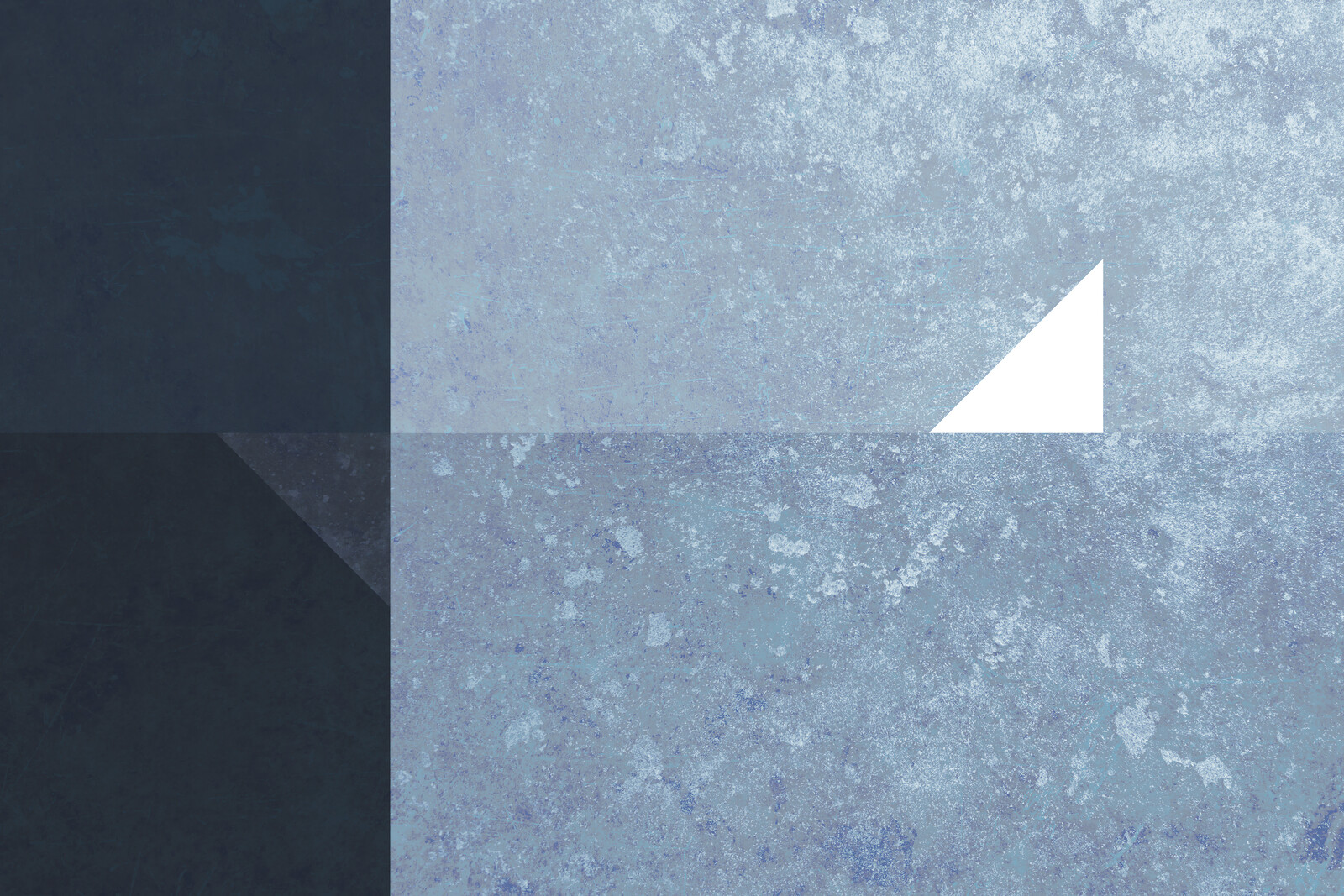 At left, a dark blue triangle pointing down; at right, a white triangle pointing up.