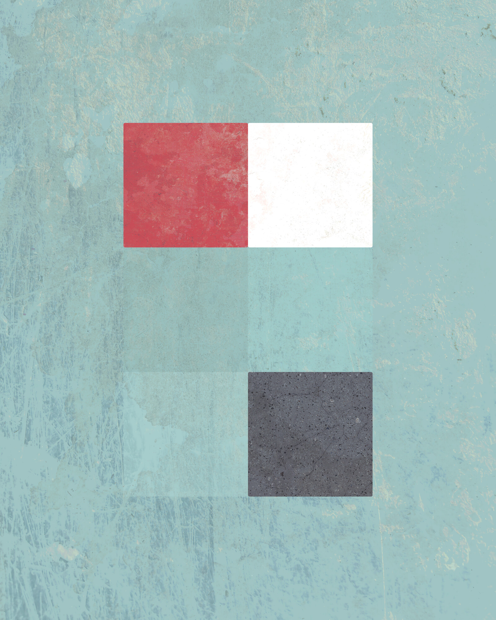 A red square next to a white square at top. At the bottom right, a gray square.