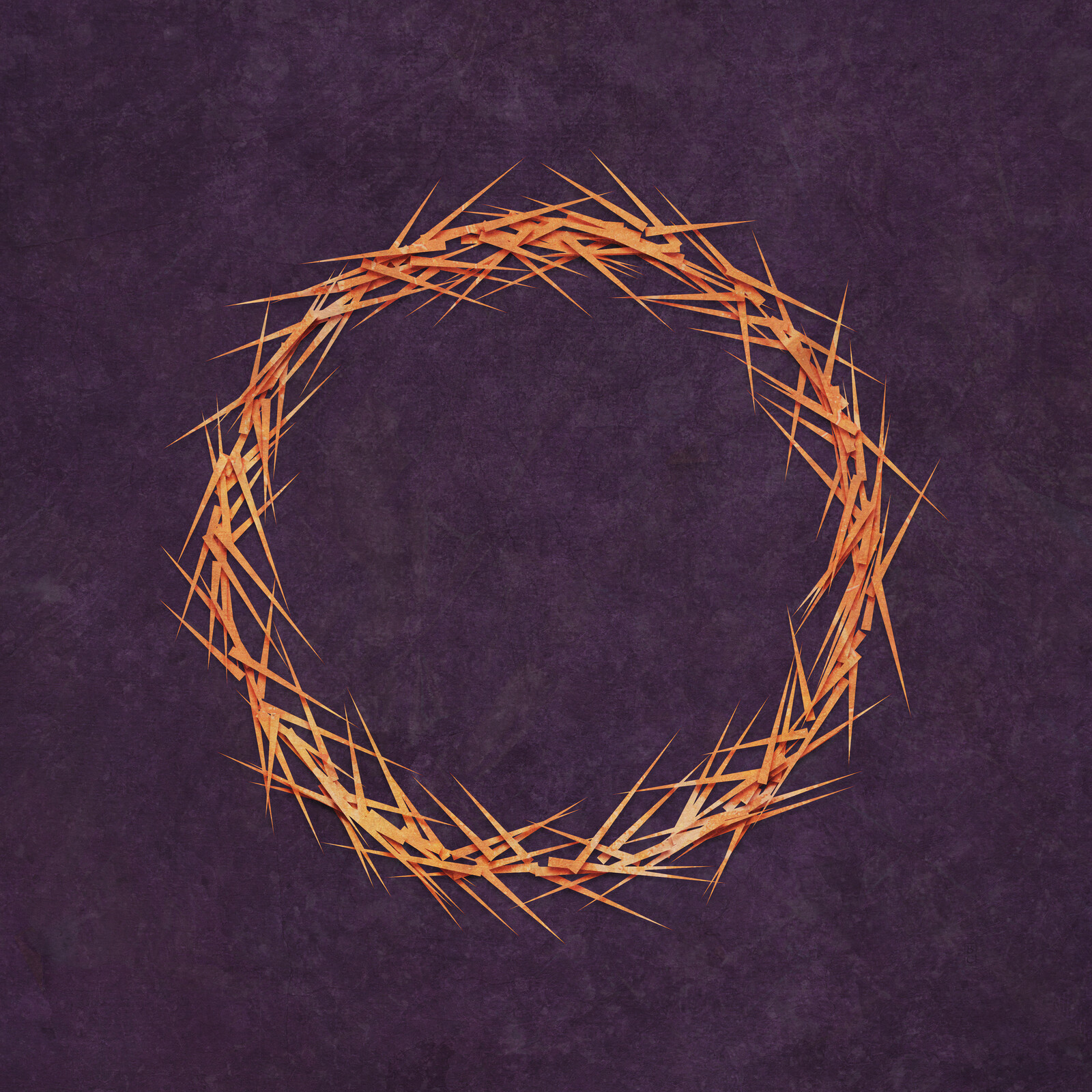 A circle made of thin, long triangles, on a purple background