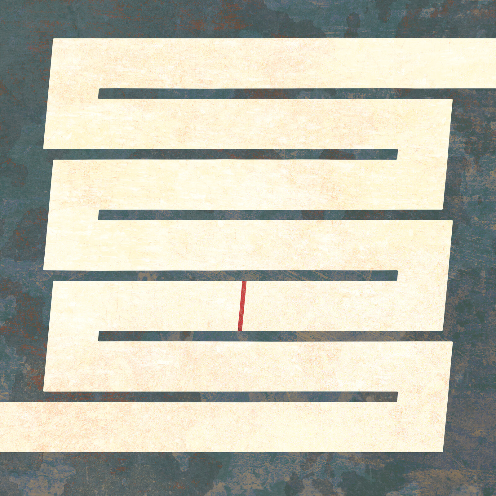 A light path leading from the lower left to the upper right, with a thin red stripe across it in the middle of the path.