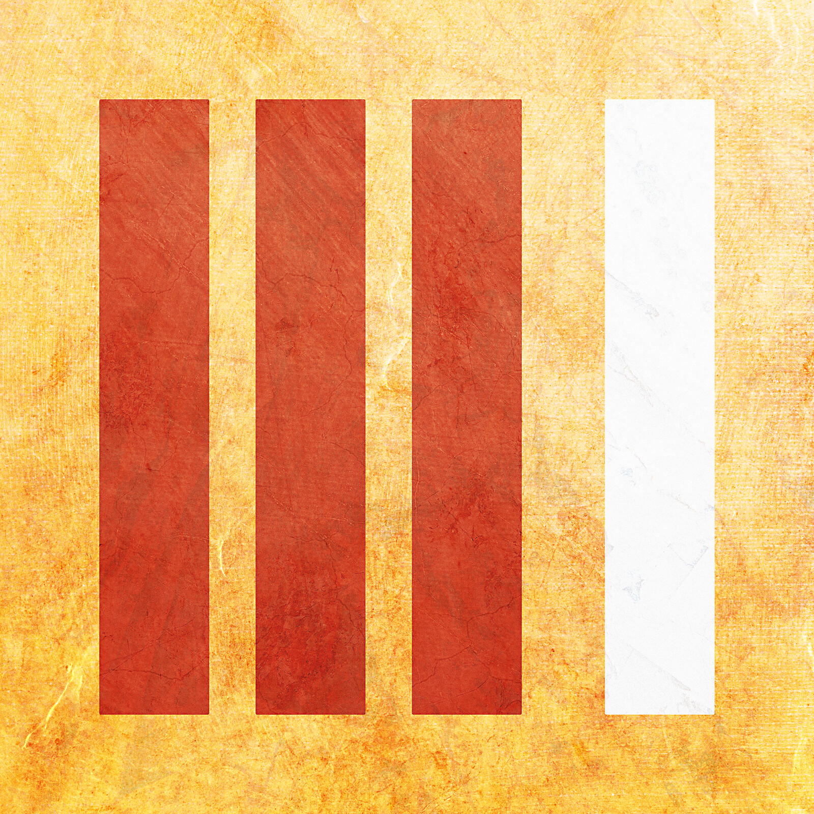 Four tall, thin rectangles. The first three are red and the fourth is white.