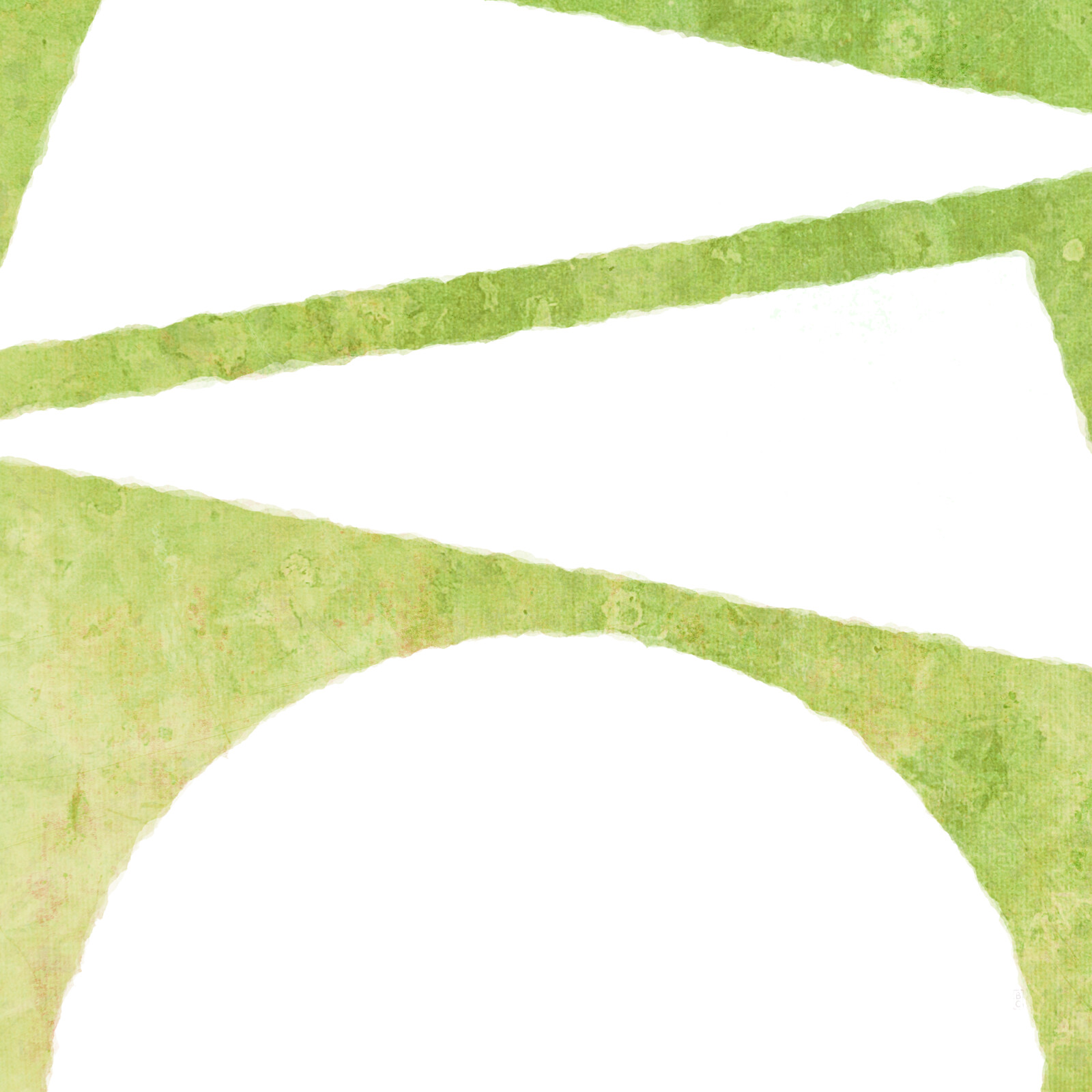 A large white circle with two white triangles above it, on a green background.
