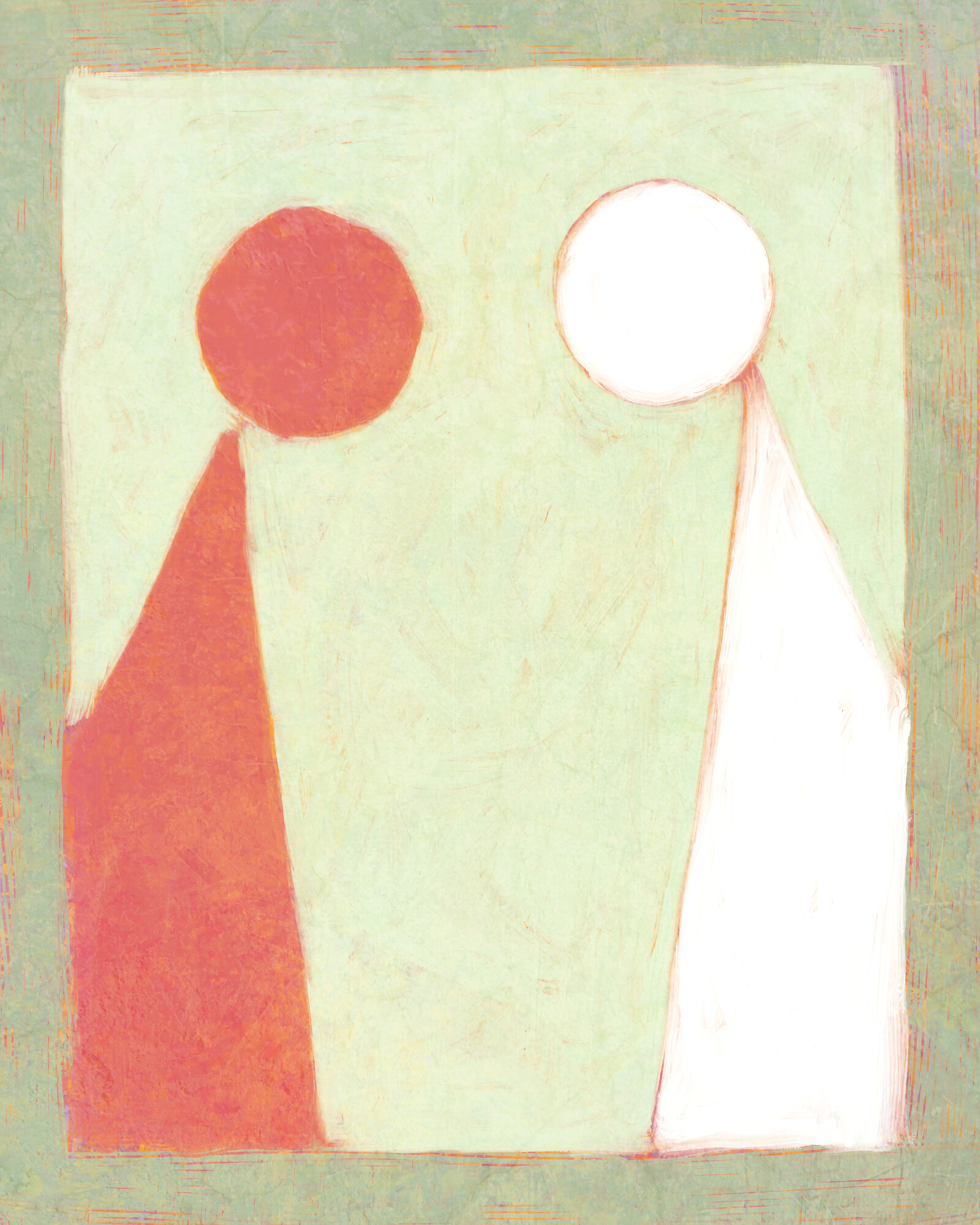 A red circle-and-triangle figure at left; a white circle-and-triangle figure at right.