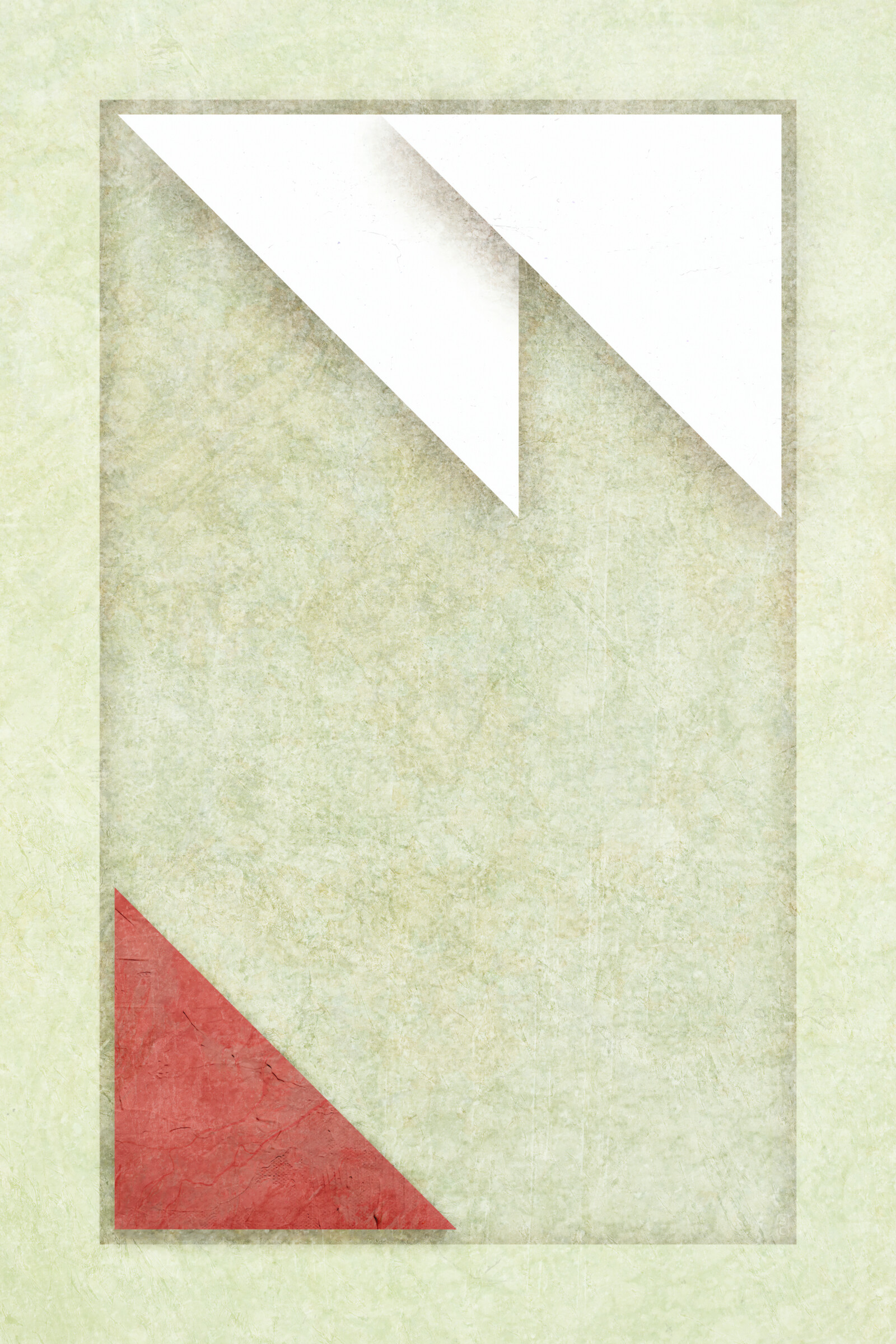 A red triangle at lower left with two white triangles at upper right.