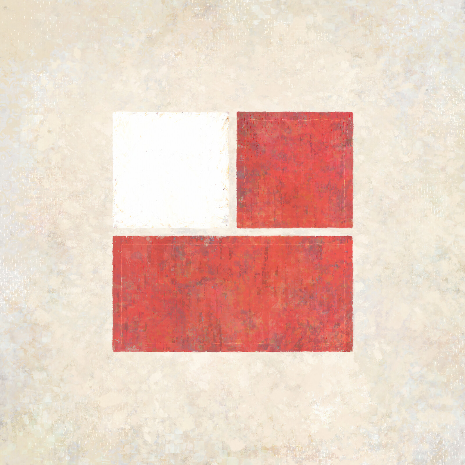 A white square next to a red square, with a red horizontal rectangle underneath, all forming a larger square.