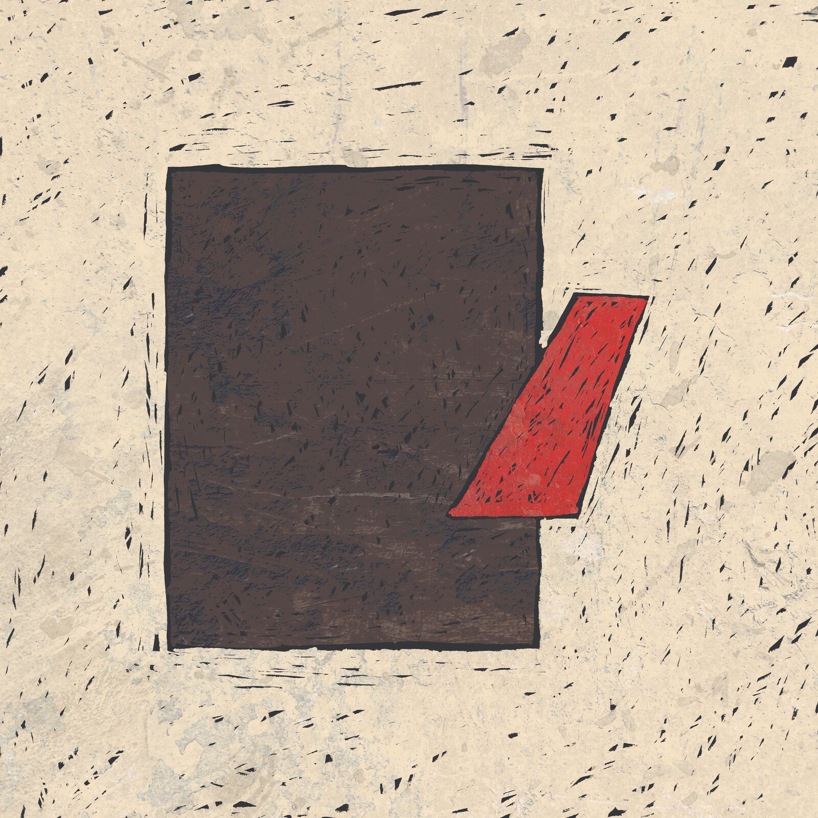 A large dark rectangle and a smaller red parallelogram on the right edge, partially overlapping the rectangle.