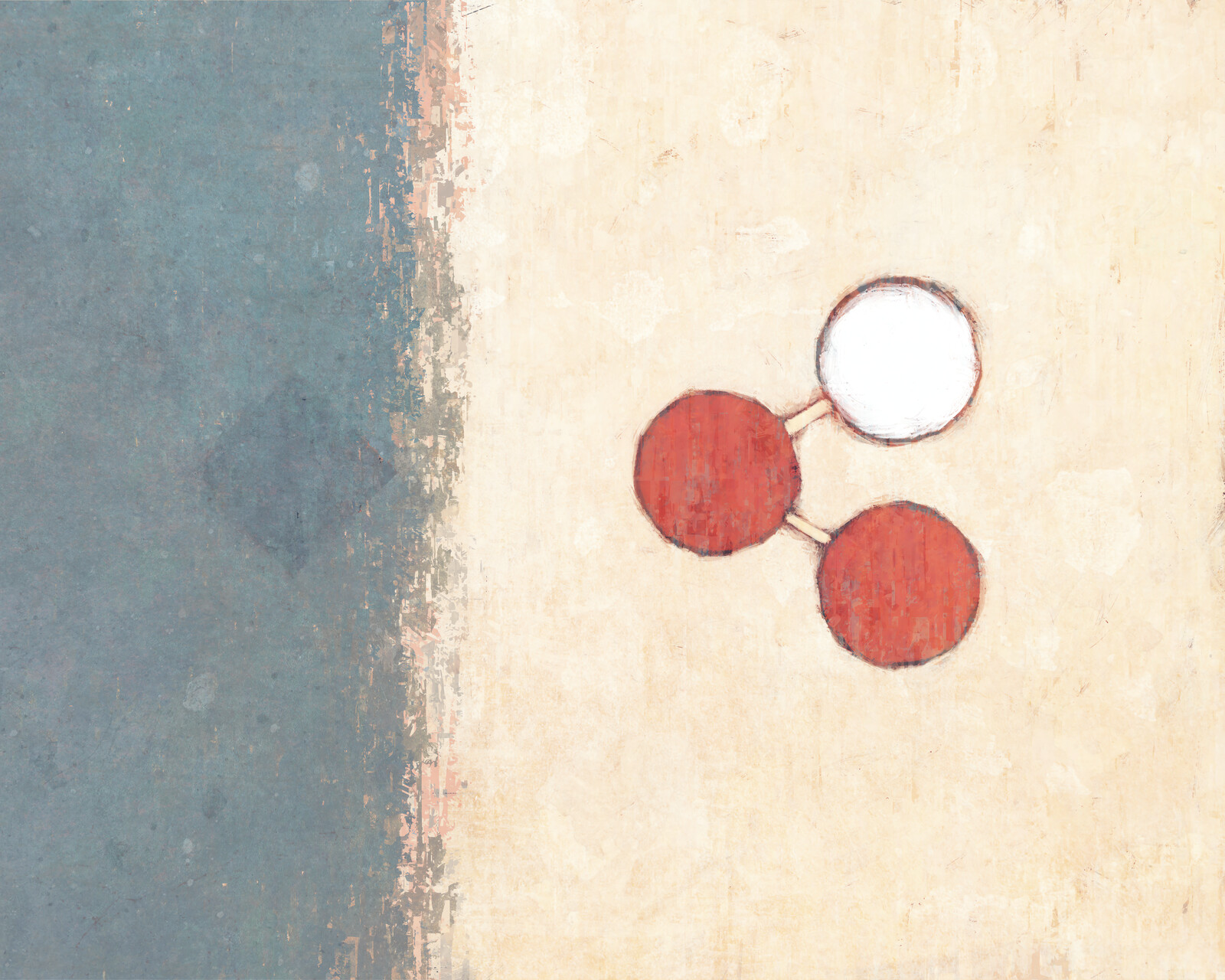 A covered blue diamond at left; at right, a red circle linked by golden lines to both a white circle and a red circle.
