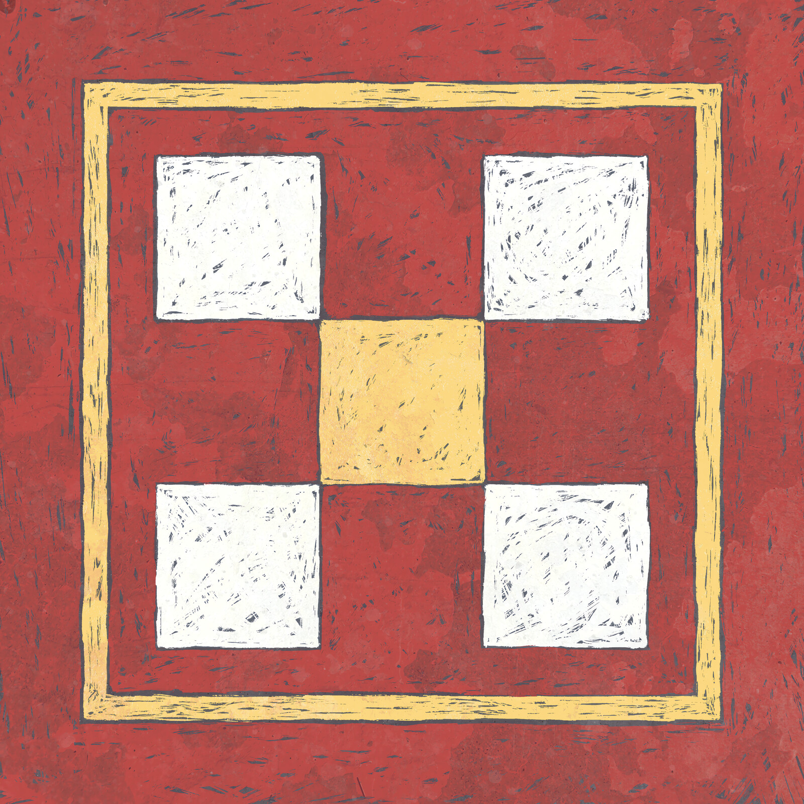 A yellow square surrounded by four white squares.