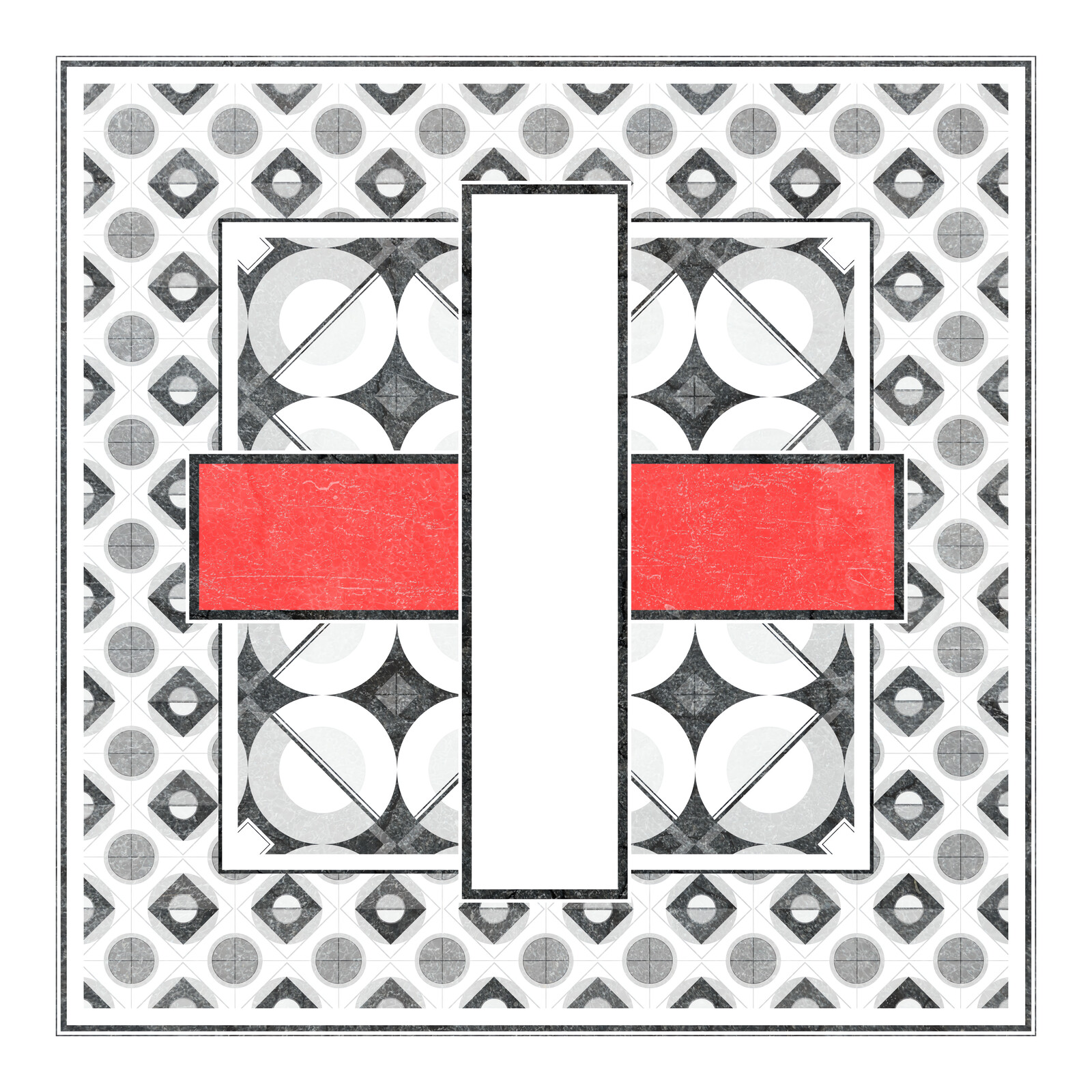 A vertical white band on top of a horizontal red band, forming a cross.