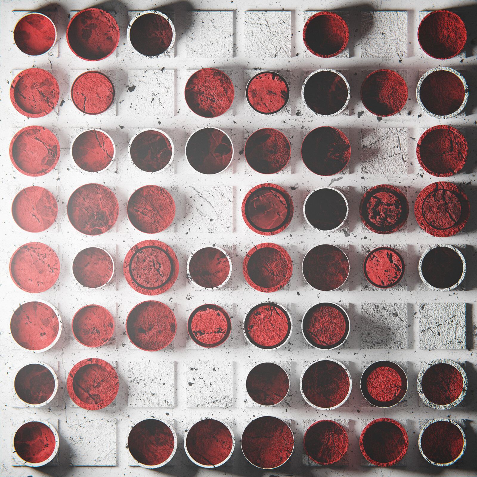 A grid of red circles on a white background.