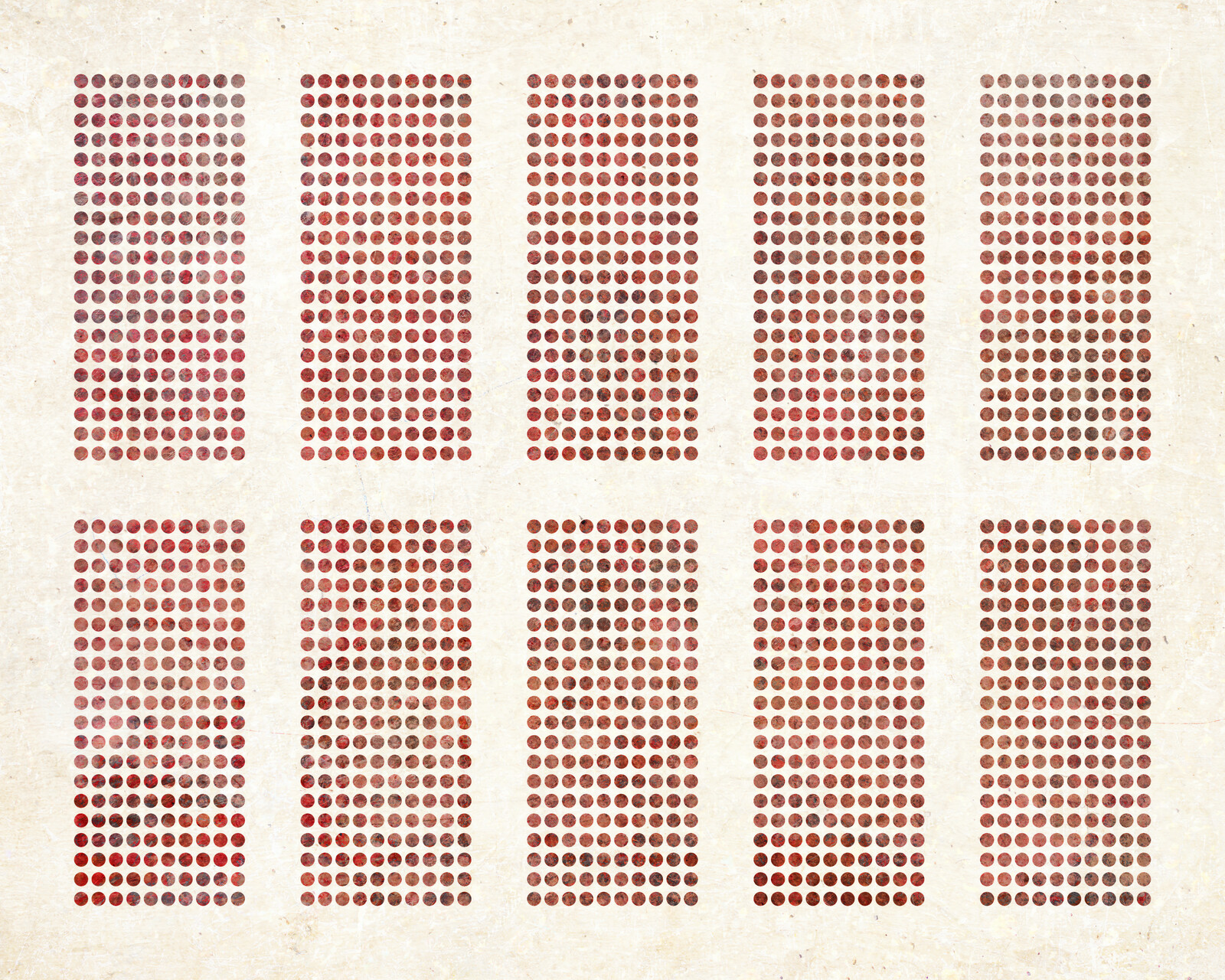 2,000 small red circles, in rectangular groups of 200s.